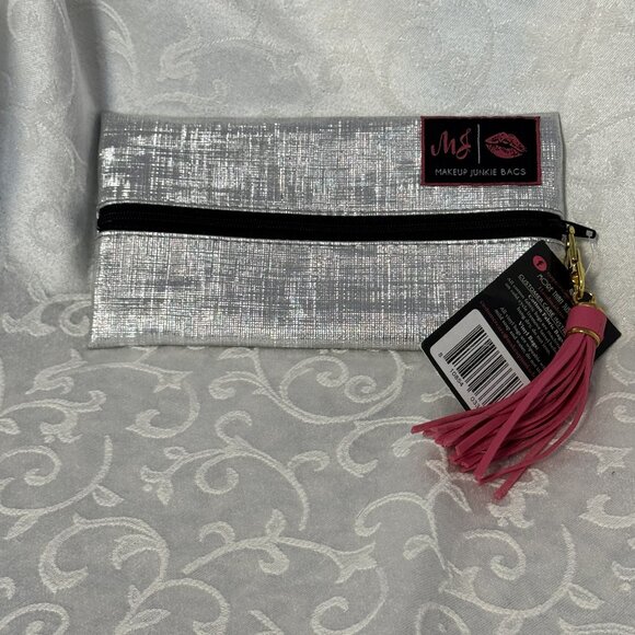 Makeup Junkie Accessories - NWT Metallic Silver w/ Black Lining Mini Makeup Junkie Travel Cosmetics Gift